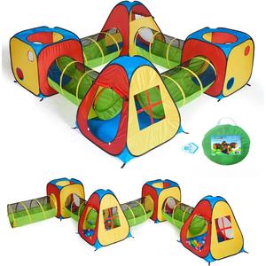 UTEX 8 in 1 Pop Up Children Play Tent House with 4 Tunnel, 4 Tents for Boys, Girls, Babies and Toddlers for Indoor and Outdoor Use, 31.5 inches x 19 inches x 35.5 inches