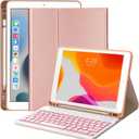JADEMALL Keyboard Case for iPad 9th Generation 10.2 Inch, Wireless Bluetooth, 7 Color Backlit Detachable Keyboard with Pencil Holder for iPad 8th/ 7th Gen/iPad Pro 10.5"/ iPad Air 3rd Gen, Rose Gold