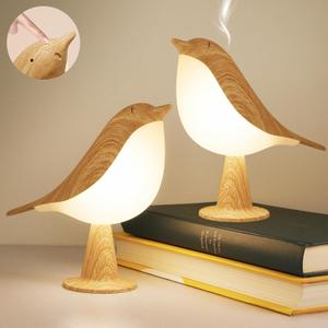 2 Cute Bird Table Lamps Combo,Rechargeable Cordless Lamp with 3 Color Temperature and Adjustable Brightness,Small Desk Lights for Bedroom Nightstand Bedside Table - Wood Tone