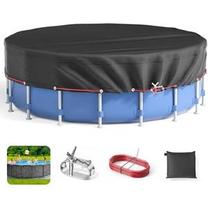12Ft Round Pool Cover - Covers for Above Ground Pools, Inflatable Pool Cover Protector with Steel Rope, Increase Stability Ground Swimming Pools, Waterproof and Dustproof Swimming Pool Covers