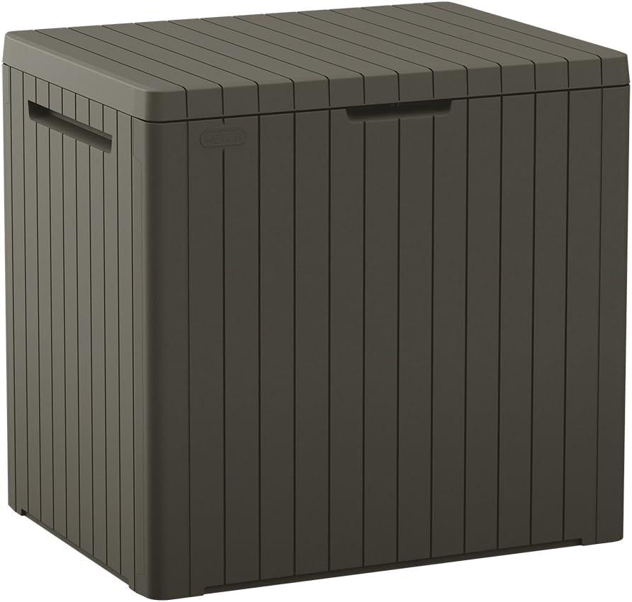 Keter City 30 Gallon Resin Outdoor Storage Box and Patio Furniture Side Table for Pool and Garden Accessories, Taupe ( Exterior: 22.75" L x 17.3" W x 21.7" H / Interior: 22.71" L x 16.3" W x 20.3" H )