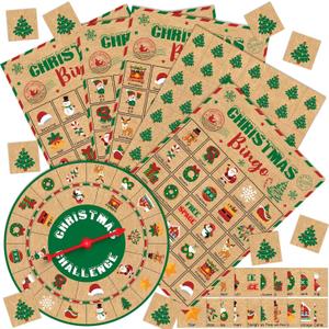 Shappy Christmas Bingo Game for Adults 24 Players with Turntable Christmas Party Games Activities for Large Group Family Vintage Holiday Xmas Characters Bingo Cards Caller Cards Prizes Crafts