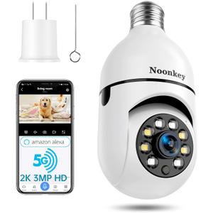 2K/3MP Light Bulb Security Camera, 5G& 2.4GHz WiFi Alexa E27 360 Light Socket Camera for Outdoor, Wireless WiFi Home IP Camera with Motion Tracking Alarm, Color Night Vision,Two-Way Talk
