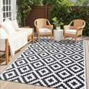 OLANLY Waterproof Outdoor Rug 5x8 ft, Outdoor Plastic Straw Rug for Camping, RV Mat Outside, Indoor Outdoor Carpet for Porch, Deck, Backyard, Balcony, Picnic, Black & White (5 x 8 Feet)