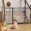Cumbor 29.7"51.5" Extra Wide Baby Gate for Stairs, Pressure-Mounted Dog Gates for Doorways & Hallways, Auto-Close Walk-Through, No-Trip Design, Child Proof Safety, Dog/Pet Gate for Indoor Use, Black