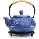 Juvale Cast Iron Teapot with Infuser - Blue, 27 oz (800 mL) - Stovetop Tea Kettle for Loose Leaf Tea - Includes Stainless Steel Infuser & Trivet