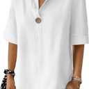 Summer Shirts for Women 2026 Short Sleeves Blouses Dressy Casual Tunic Tops (White, S)