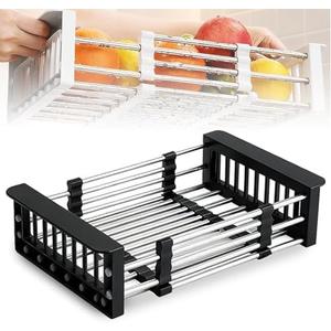 Extend Kitchen Sink Drain Basket, Adjustable & Expandable Stainless Steel Dish Drainers for Kitchen Counter, Portable & Telescopic Space-Saving Solution for Fruit Vegetable, 2.6"D x 10"W x 6.4"H