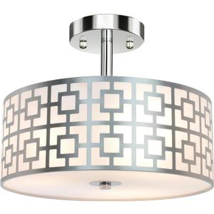 DLLT Flush Mount Ceiling Light: Modern 3-Light Brushed Nickel Kitchen Light Fixture - Drum Lighting Fixture for Dining Room - Silver Bedroom Ceiling Lamp with Double Shade