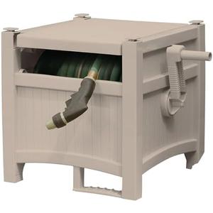 Suncast Garden Hose Reel Hideaway for 5/8" Hoses, Retracting Storage of 100ft, Light Taupe