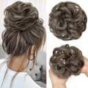 CJL HAIR Large Messy Bun Hair Piece Wavy Curly Scrunchies Synthetic Chignon Ponytail Hair Extensions Thick Updo Hairpieces for Women Pepper Brown