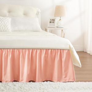 RIMELA Peachy Coral Bed Skirt King Size 15 Inch Drop, Elastic Bed Skirting for Bed Base and Frame, Bedding Dust Ruffle Easy to Install, Wrap Around Adjustable Bedskirt