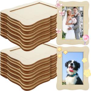 RHBLME 24 Pack Wooden Picture Frames 4x6, DIY Wood Picture Frames for Crafts, Unfinished Photo Frame for Birthday Party Christmas Halloween Thanksgiving New Year Gifts