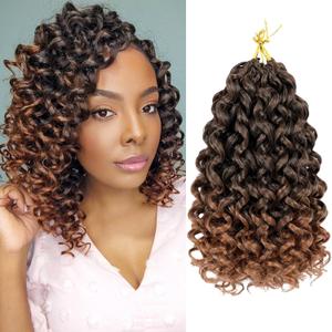 Vomella GoGo Curl Crochet Hair 8 Packs 10 Inch Water Wave Curly Crochet Hair for Black Women Ombre Brown Short Beach Curl Synthetic Deep Twist Crochet Hair Extensions T30
