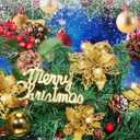 WILLBOND 36 Pieces Gold Christmas Poinsettia Flowers with Clips Glitter Christmas Tree Ornaments for Tree Artificial Poinsettia Flowers for Xmas Trees Wreath New Year Decoration