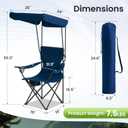 Portable Camping Chair 2 Pack with Foldable Canopy, Folding Outdoor Chair with Cup Holder & Side Pocket for Camping, Hiking, Picnic, Beach (Navy Blue)