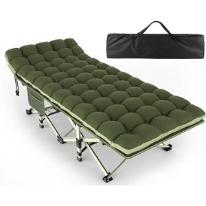 ZENPETIO 32in XXL Folding Camping Cot for Adults with Mattress, 900LBS Heavy Duty Portable Camp Bed, Oversized Foldable Sleeping Cot for Camping, Travel, Office(Green Cot + Green Mattress)