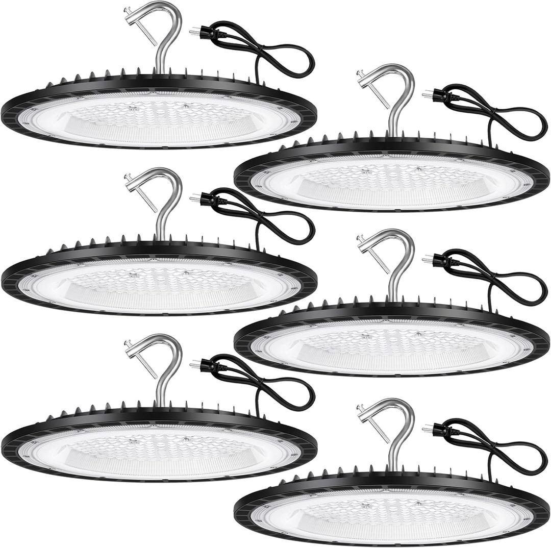 6 Pack 150W UFO Led High Bay Light Fixture,5000K Daylight Commercial Shop Bay Lighting,120VAC,21000LM,[650W MH/HPS Equiv.] US Plug Area Lighting for Warehouse/Barn/Gym/Factory/Workshop