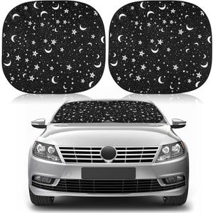 Moukeren 2 PCS Windshield Sun Shade for Car Foldable Window Covers for Car Accessories Reflect UV Sun Heat Protector for Universal Cars SUV Truck RV (Star Moon,31.75 x 28.75 Inch)