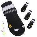 FISHOAKY Dog Shoes for Large Dogs, 360°Anti Slip Medium Dog Boots & Paw Protectors Winter Snowy, Waterproof 4Pcs Dog Booties with Reflective Strips (Size 5: 2.37''x2.87''(W*L), Black)