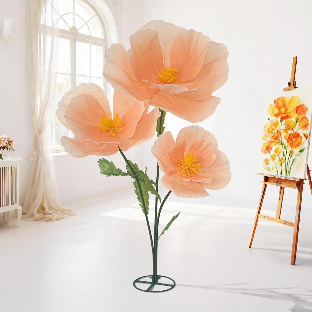 Giant Flowers for Decoration, 5.8 Ft Artificial Flower with Stem Base,Oversized Decor for Wedding Reception,Extra Large Floor Standing Floral for Bridal Shower, Party Backdrop (Light Orange)