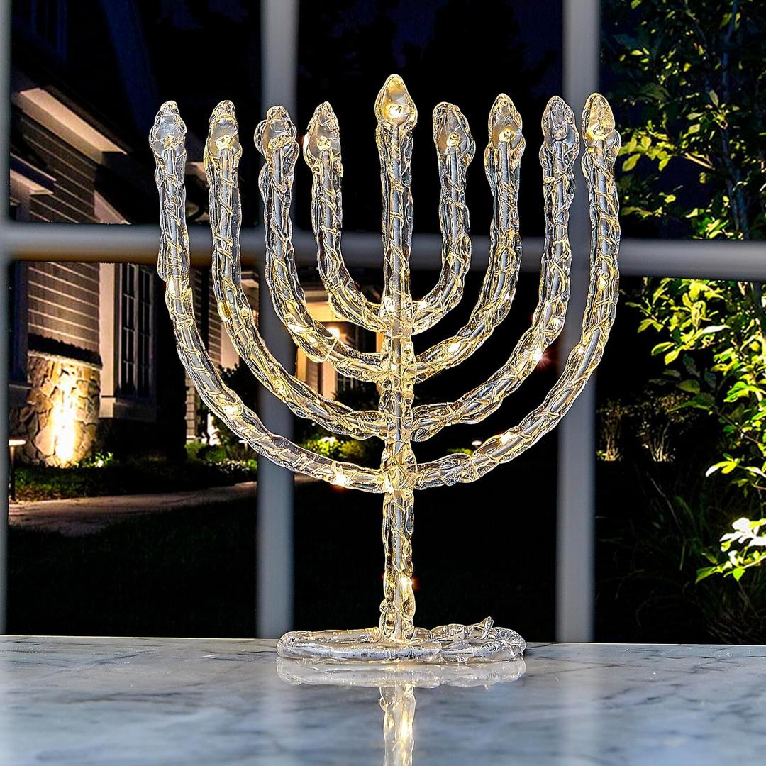 Rite Lite LED Twinkling Menorah Decoration | Hanukkah Gifts Jewish Holiday Party Favors Battery-Powered Lights Dance! Judaica Chanukah Festival of Lights 8.75" H