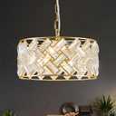 Gold Crystal Chandelier 4-Light, 12" Modern Drum Pendant Light, Small Semi Flush Mount Ceiling Light Fixture for Foyer, Entryway, Kitchen Island, Dining Room, Bedroom, Hallway
