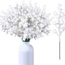 Geosar 36 Pcs Christmas Glittered Berries Stems 7.9 Inch Artificial Berries Sprays Branches Floral Pick for Christmas Tree Ornament, DIY Xmas Wreath, Crafts, Home Decor (White,Pure Color)