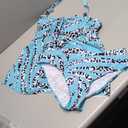 ROSEWE Two Piece Tankini Bathing Suits for Women, Removable Halter Flyaway Swimsuits, Bandeau Top with Briefs (Large, Cyan Leopard)