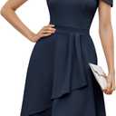 Dressystar Women One Shoulder Ruffle Wedding Guest Dress Spring A Line Wrap Knee Length Cocktail Formal Dresses with Pockets (Blue, M)