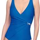 Gottex Harbourside Womens Textured Square Neck One Piece Swimsuit with Soft Cups and Tummy Control Beachwear Essential (6, Blue)