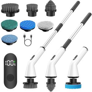 Electric Spin Scrubber for Bathroom,Power Cleaning Brush with 7 Replaceable Brush Heads, Adjustable Long Handle, Cordless Electric Shower Scrubber for Home, Floor, Kitchen & Car