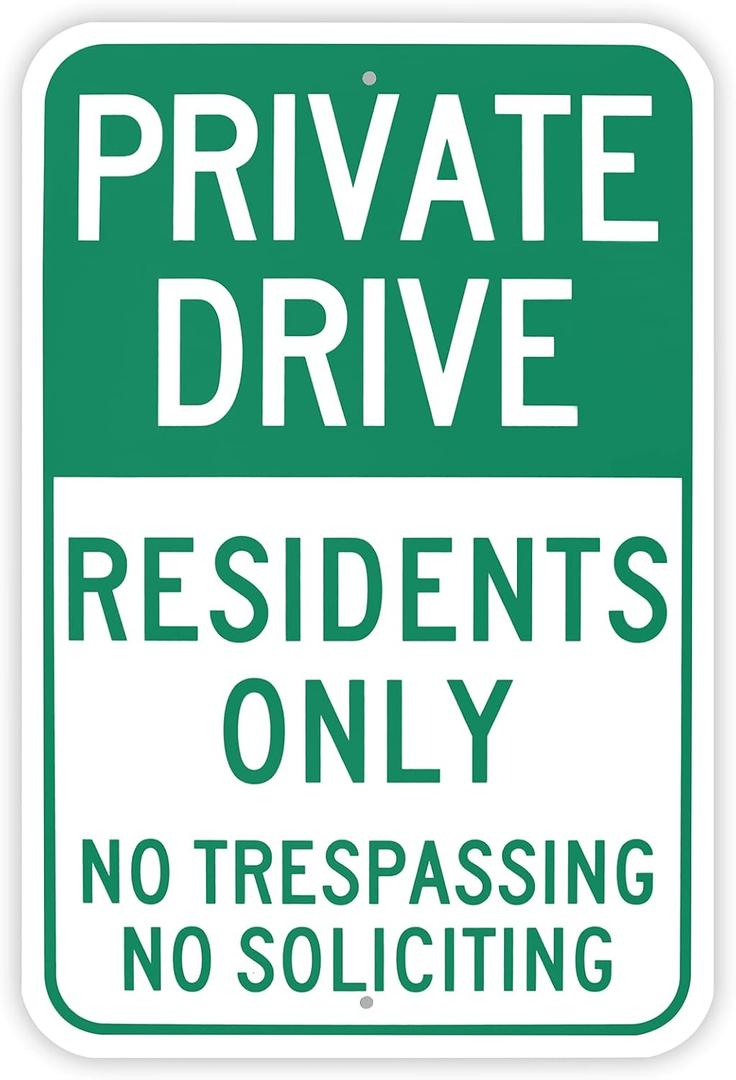 Large Private Drive Resident Only, No Soliciting No Trespassing, 18"x 12" .040 Aluminum Reflective Sign - Rust Free, UV Protected & Weatherproof
