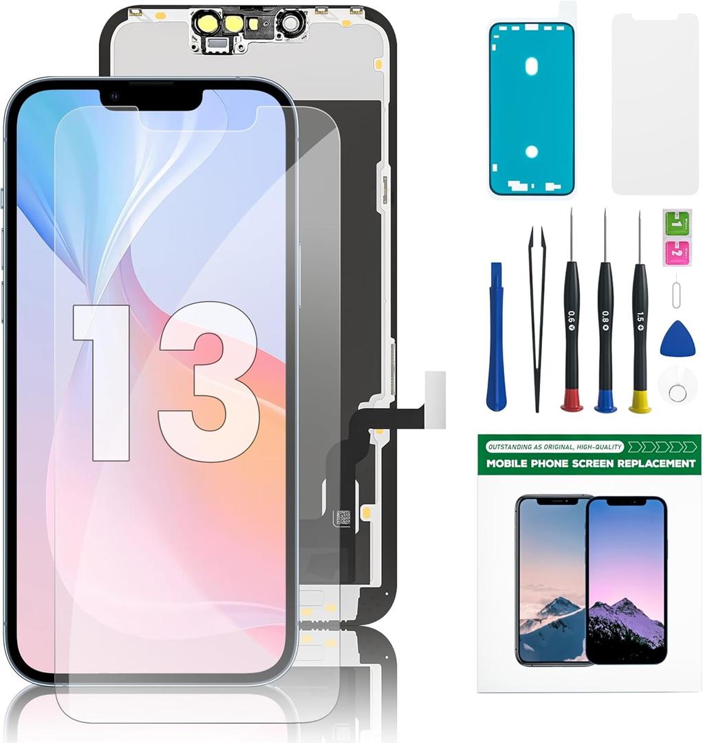 for iPhone 13 Screen Replacement 6.1 Inch LCD Display & Digitizer Assembly with Repair Tool Kit, Screen Protector & Adhesive Seal  Fits A2633 A2482 A2631 A2634 A2635