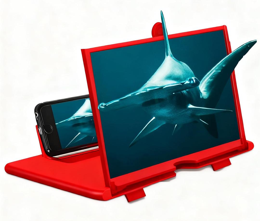 12inch Phone Screen Magnifier with HD Enlargement Display and Phone Stand. 3D HD visuals, Stable Foldable Design, Compatible with All Smartphones (Red)
