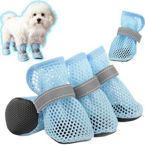 5 Pack Small Dog Shoes for Hot Pavement, Breathable Summer Dog Boots with Mesh, Non-Slip Sole, Adjustable Reflective Straps, Paw Protection for Outdoor Walking, 1 Extra Replacement (Blue, Size 6)