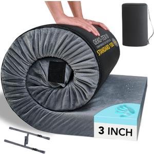 HomeMate Memory Foam Camping Mattress Pad: Portable Car Sleeping Pad | Roll Up Floor Mattress for Camping Cot Tent Truck Travel, Non-Slip Waterproof Sleeping Mat for Adults Guests, Grey, Cot / 72*24*3