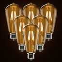 ST58 Antique LED Filament Light Bulbs, LED Dimmable Edison Light Bulbs 4W, 2700K Warm White (Amber Glass) E26 Base Pack of 6