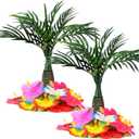 Hotop 52 Pcs Hawaiian Party Flower Centerpieces for Table Include 2 Artificial Palm Tree and 50 Hawaiian Hibiscus Flowers Tropical Faux Flowers Party Decorations Supplies for Hawaii Luau Theme Decor