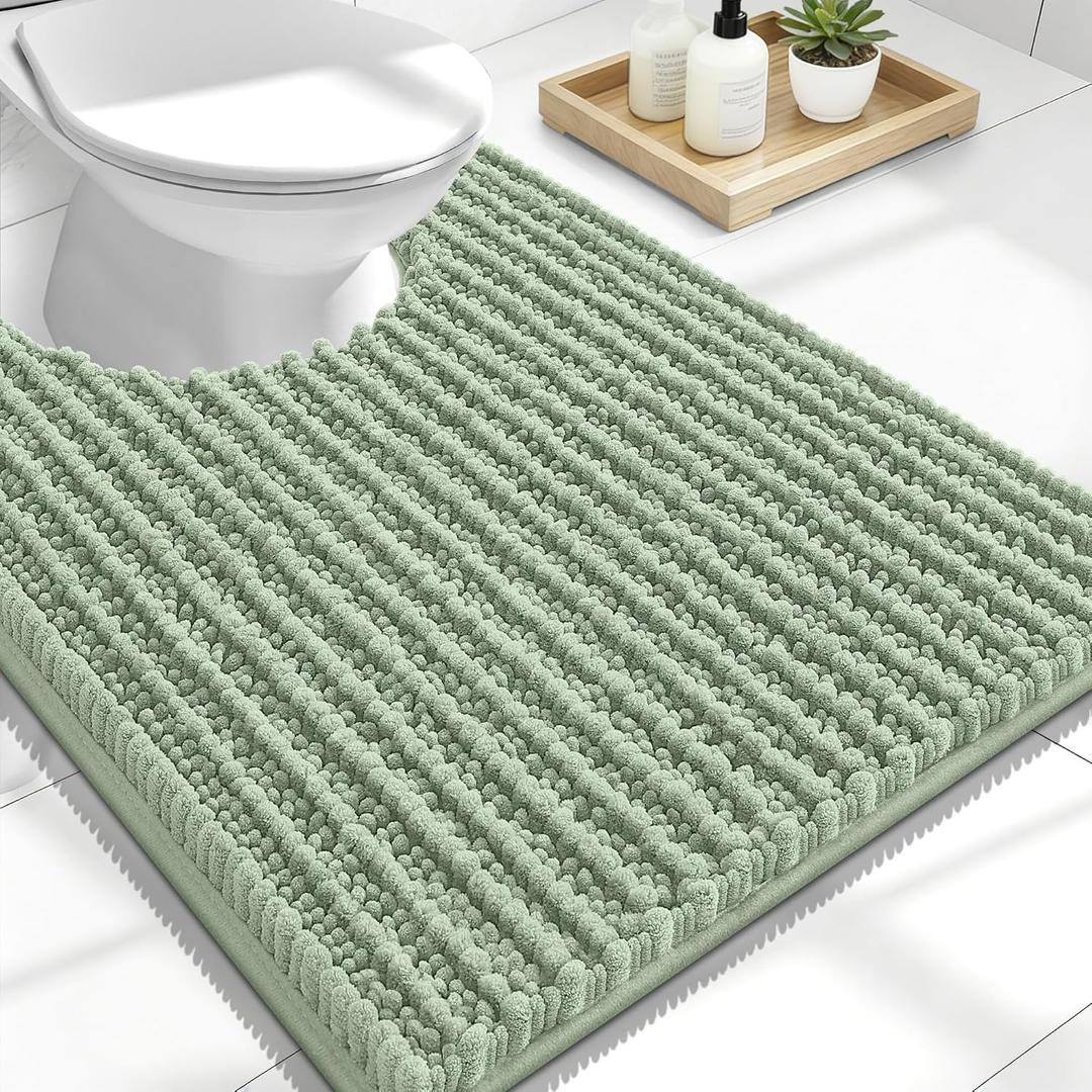 OLANLY Toilet Rugs U Shaped 24x20, Thick Soft and Absorbent Chenille Contour Bath Mat, Non-Slip Rubber Backing, Machine Washable Quick Dry Toilet Mat, Home Decor Accessories, Sage Green