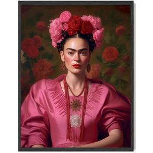 ShopHaven Frida Kahlo Portrait Art, Feminist Wall Art, Pink Vintage Women Art, Classic Frida Kahlo Home Decor, Pink Floral Pattern, 11x14 Wall Art Poster (Unframed)
