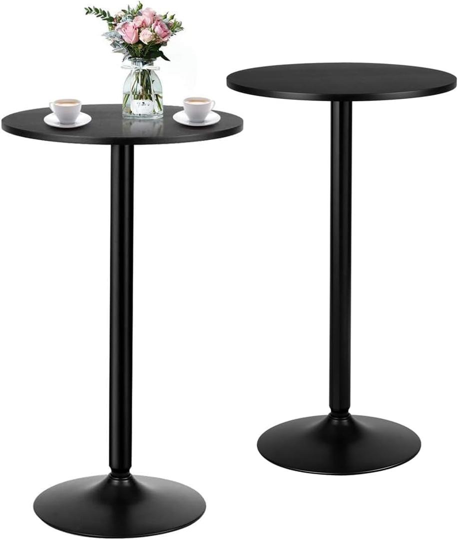 HOMGX Modern Minimalist Black 24" x 24" x 40" Standing Cafe Table Set of 2, 40-Inch Height Cocktail Table with Sturdy Metal Base & MDF Tabletop