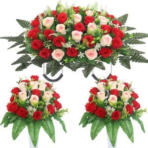 3 Pcs Artificial Cemetery Flower Saddles Cemetery Flowers for Grave Memorial Grave Flowers with Vases for Cemetery Decoration