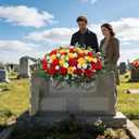 Wocst Headstone Flower Saddle,Large Artificial Cemetery Flowers for Grave Artificial Roses Daisy Saddle for Cemetery Headstone (Yellow)