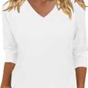 KISSMODA 3/4 Length Sleeve Shirts for Women Floral Business Shirts Tops Blouses Tops Loose Fit T-Shirts (X-Large)