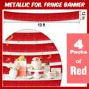 4 Pack 10 Ft Red Foil Fringe Garland Metallic Streamers Tinsel Banner Wall Hanging Garland Backdrop for Parade Floats, Halloween, Christmas, Thanksgiving, New Year Party Decorations