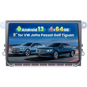 [4+64G] Android 13 Car Stereo for Volkswagen VW Passat/Golf/Jetta/Tiguan Support Wireless Carplay&Android Auto, 9 inch IPS Touchscreen VW Radio with GPS, WiFi, FM Radio+AHD Backup Camera+MIC