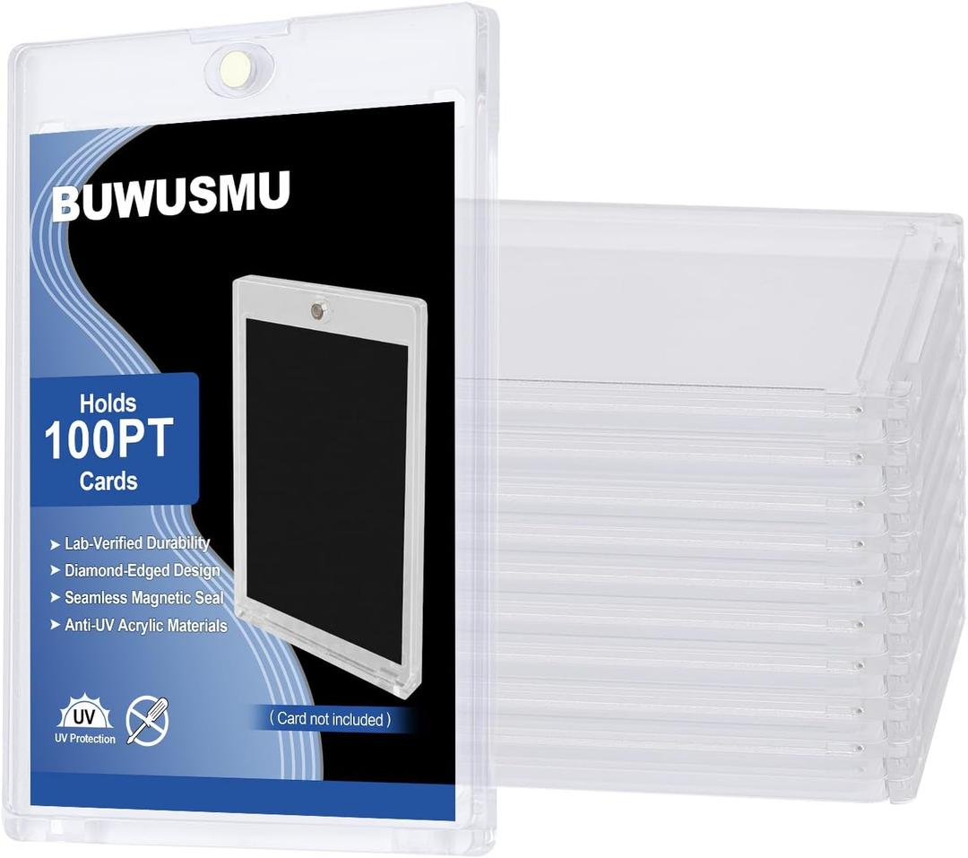 50 Pcs 100 Pt Acrylic Magnetic Card Holders One Touch Card Holder Clear Card Protectors Hard Plastic Magnetic Card Case for Sports Baseball Trading Card Storing Displaying(2.5 x 3.54 Inch)