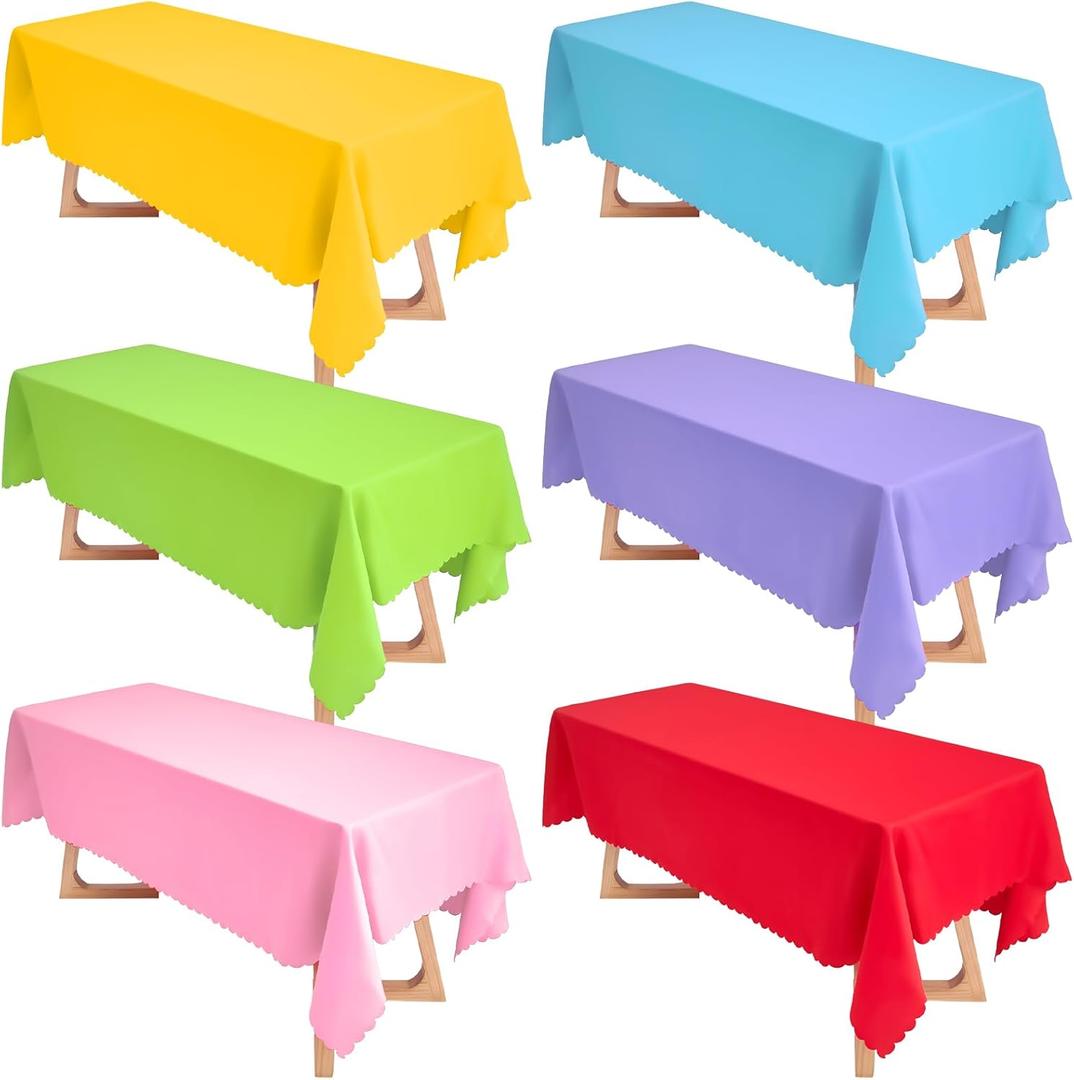 Peryiter 6 Pcs Assorted Color Fabric Rectangle Tablecloth 60 x 83 Inch Stain and Wrinkle Resistant Polyester Fabric Table Cloth Washable Decorative Cover for Wedding Party Banquet Dining Table