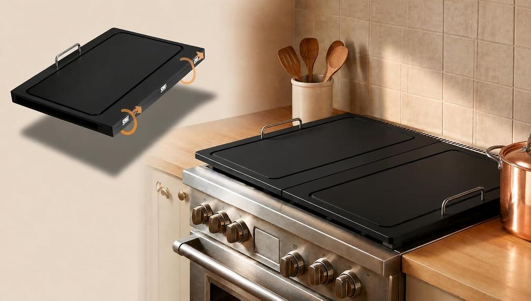 Foldable Noodle Board Stove Cover with Handles for Gas & Electric Stove Top | Bamboo Multiple Purpose, Expand Countertop Space, Sink Cover for Kitchen,As Charcuterie Board, Serving Tray,, Large